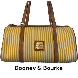 Dooney & Bourke Shoulder Barrel Bag Gold & White Stripes with Taupe Straps EUC